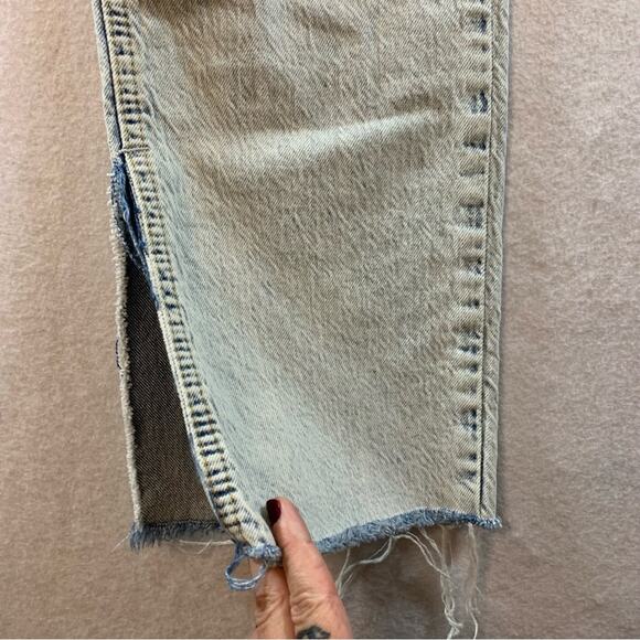 Zara‎ High Rise Distressed Jeans Sz 4 Acid Wash Slim Spilt Hem Light - Picture 4 of 14